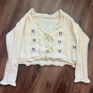 white vintage floral cropped cardigan